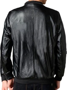 Chamarra Para Hombre Chaqueta Piel Biker Moda Casual MA100 - Negro - Ver 3