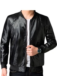 Chamarra Para Hombre Chaqueta Piel Biker Moda Casual MA100 - Negro - Ver 2