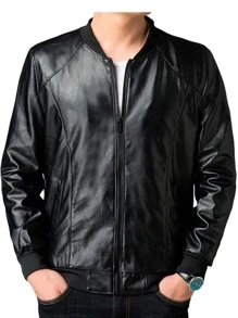 Chamarra Para Hombre Chaqueta Piel Biker Moda Casual MA100 - Negro - Ver 1