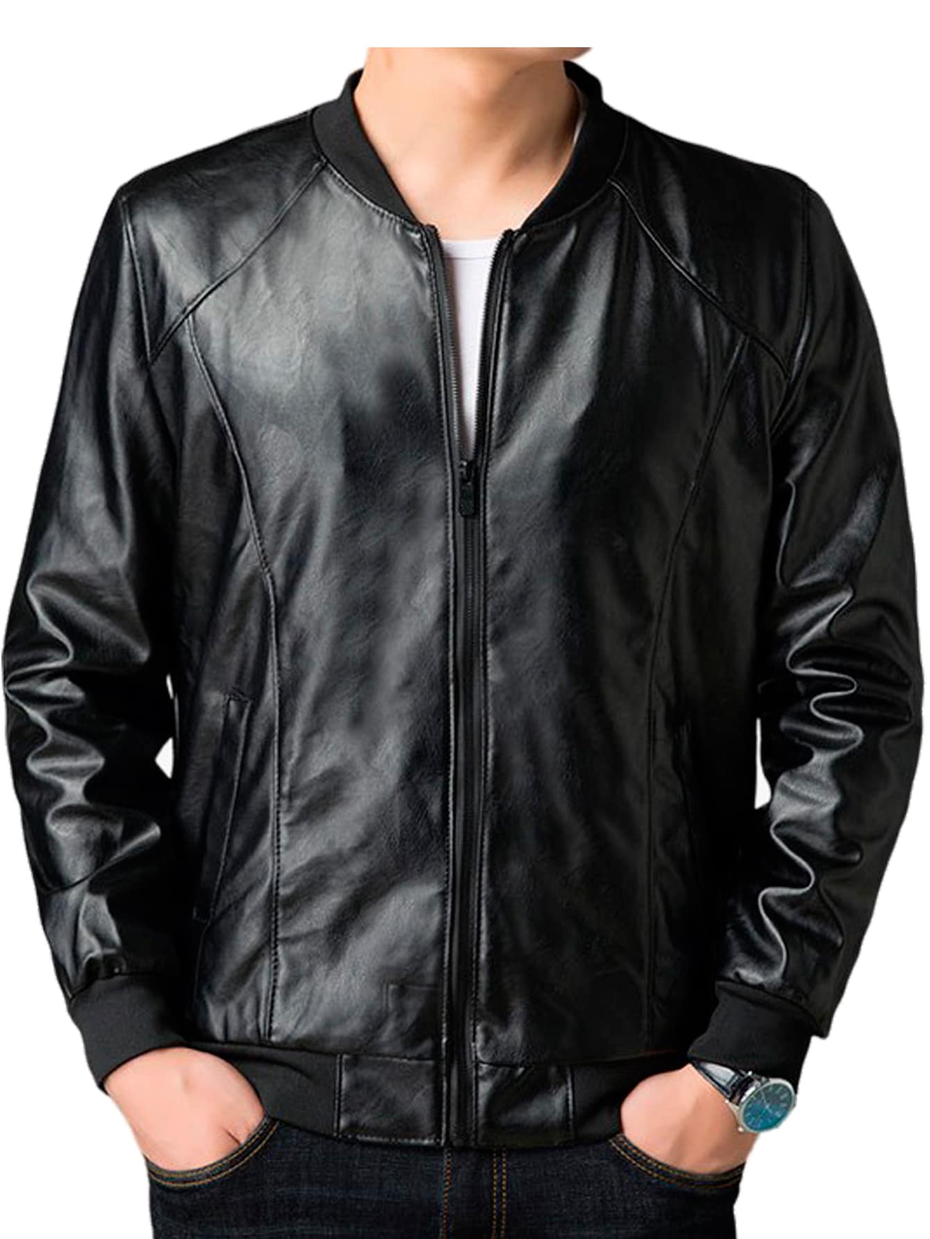 Chamarra Para Hombre Chaqueta Piel Biker Moda Casual MA100 - Negro - Ver 1