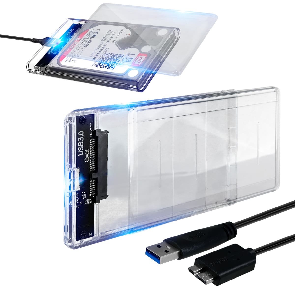 Caja de Disco Duro Externo Gabinete Carcasa 2.5 USB 3.0 SATA Case Externo Transparente Deslizante - transparente - Ver 1