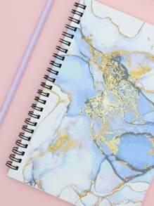1本創意大理石設計a5橫格筆記本附側翻,適合學生書寫文具 - 白色 - 查看 4