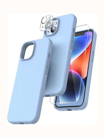 1pc Plain Silicone Phone Case & 1pc Phone Screen Protector & 1pc Phone Lens Protector