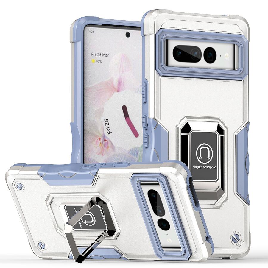 Funda de uso rudo premium con placa de metal + mica de hydrogel para Google Pixel 6, 6 pro, 7 y 7 pro - Blanco - Ver 1