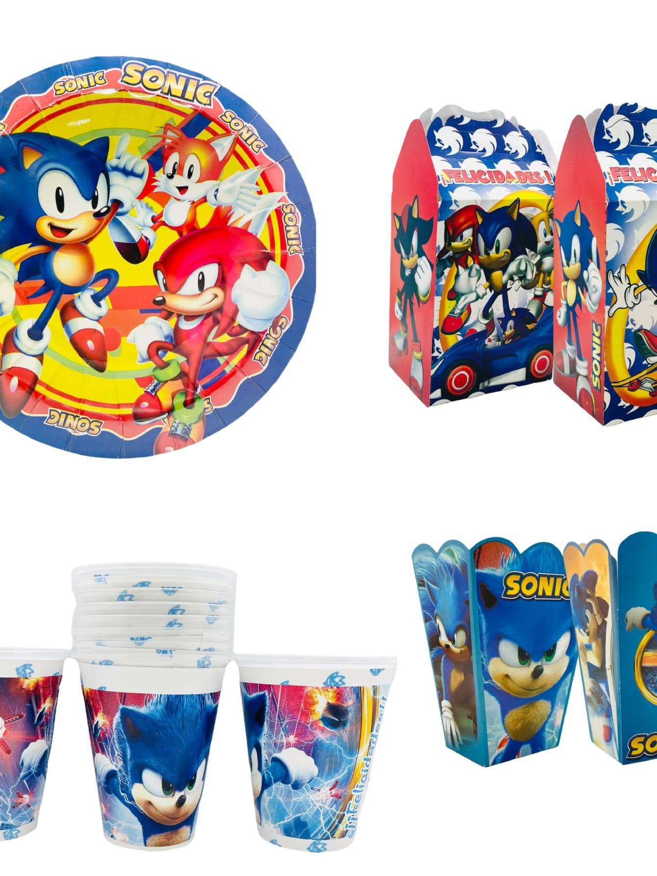 Kit de Fiesta de Personaje Sonic Desechables 40 pz Artículos Carton Platos Vasos Dulceros Palomeros 10 invitados - Negro - Ver 1