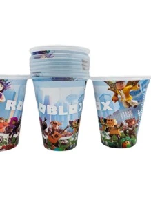 Kit de Fiesta de Personaje Roblox Desechables 40 pz Artículos Carton Platos Vasos Dulceros Palomeros 10 invitados - Negro - Ver 2