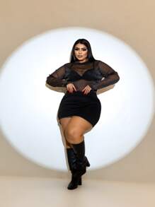 BLUSA EM TULE DE BRILHO DA DRAPA PLUS - Preto - Visão 3