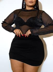 BLUSA EM TULE DE BRILHO DA DRAPA PLUS - Preto - Visão 1