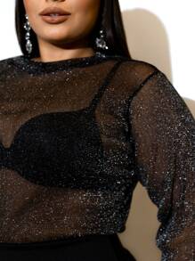 BLUSA EM TULE DE BRILHO DA DRAPA PLUS - Preto - Visão 2