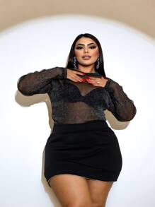 BLUSA EM TULE DE BRILHO DA DRAPA PLUS - Preto - Visão 4
