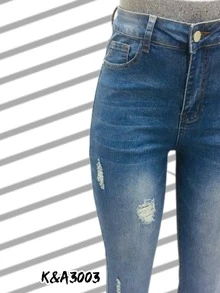 Pantalon de Mezclilla Tiro Alto Para Mujer Stretch - Azul lavado medio - Ver 2