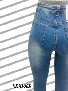 Pantalon de Mezclilla Tiro Alto Para Mujer Stretch - Azul lavado medio - Ver 3