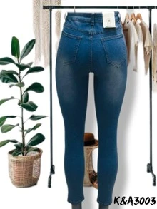 Pantalon de Mezclilla Tiro Alto Para Mujer Stretch - Azul lavado medio - Ver 4