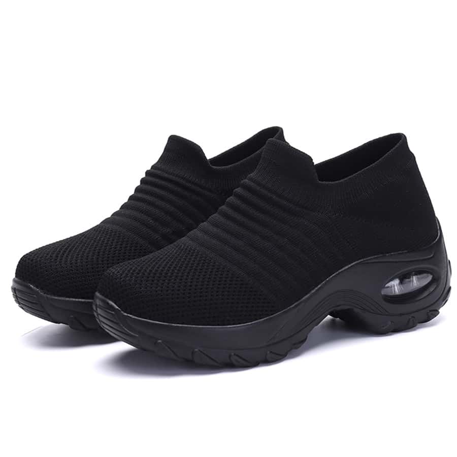 Women's Air Cushion Comfortable Shock Absorption Knitted Tying Slouchy Dance Shoes, Sports & Casual, For Walking Slip-On Shoes For Women - Black - View 1