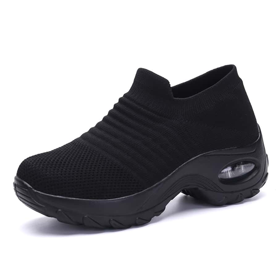 Women's Air Cushion Comfortable Shock Absorption Knitted Tying Slouchy Dance Shoes, Sports & Casual, For Walking Slip-On Shoes For Women - Black - View 2