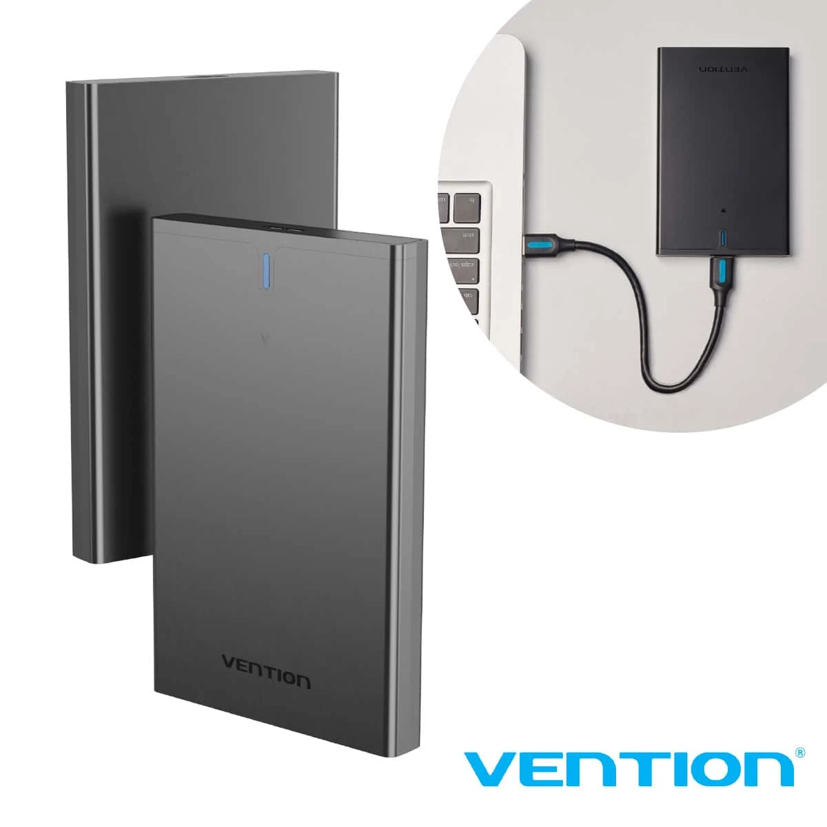 Enclosure Case SSD HDD 2.5 Sata Usb 3.0 Vention Hard Drive Up To 6tb Usb Micro B 2.5 Inch - Black - View 1