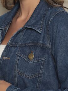 Women Denim Jackets & Coats - 深色水洗藍 - 查看 5