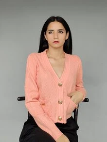 sueter tejido/ sueter tejido para mujer/suéter tejido para mujer de moda - Rosa coral - Ver 1