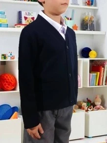 Suéter Abierto Con Botón Uniforme Escolar Punto Roma Tallas Reducidas - Azul Marino - Ver 2