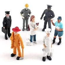 7 件/套逼真的沙盒人物模型包括消防员、面包师、警察、兽医、建筑工人房间装饰圣诞礼物彩色积木、儿童动物、儿童圣诞礼物、男孩玩具 - 杏色 - 查看 1