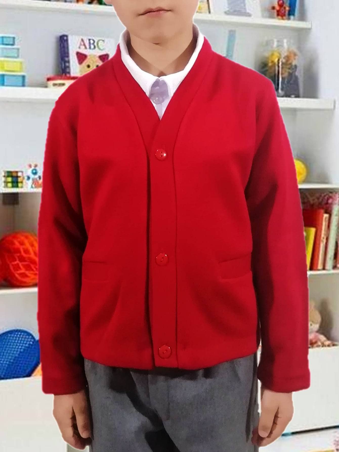 Open Sweater With Button Roma Knit School Uniform Reduced Sizes - Red - View 1
