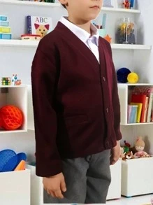 Open Sweater With Button Roma Knit School Uniform Reduced Sizes - Burgundy - View 2