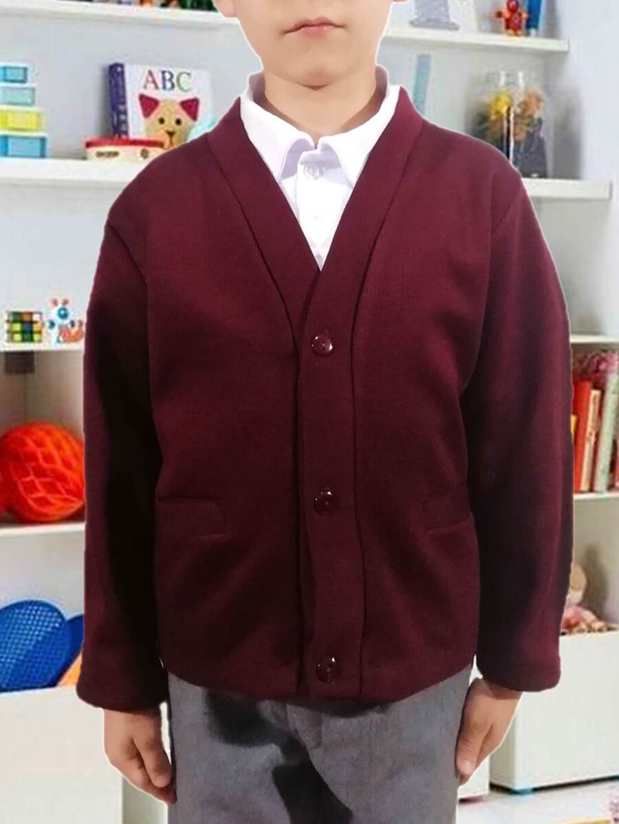 Open Sweater With Button Roma Knit School Uniform Reduced Sizes - Burgundy - View 1