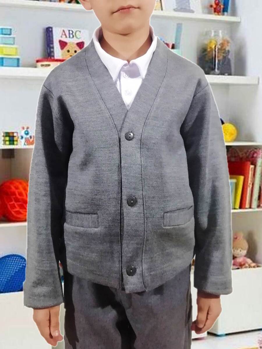 Open Sweater With Button Roma Knit School Uniform Reduced Sizes - Grey - View 1