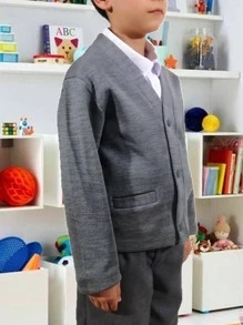 Open Sweater With Button Roma Knit School Uniform Reduced Sizes - Grey - View 2