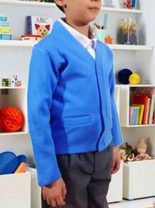Suéter Abierto Con Botón Uniforme Escolar Punto Roma Tallas Reducidas - Celeste - Ver 2