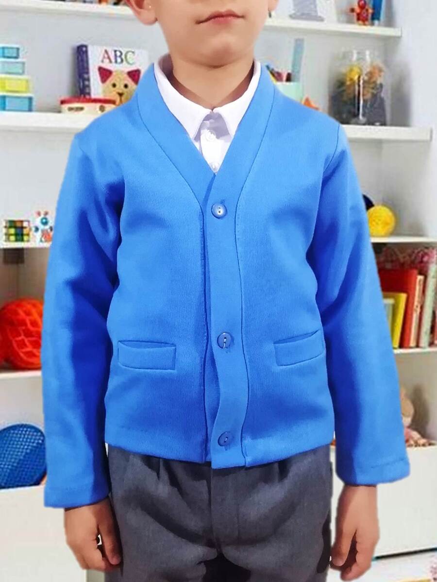 Suéter Abierto Con Botón Uniforme Escolar Punto Roma Tallas Reducidas - Celeste - Ver 1