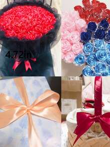 （5卷丝带）DIY玫瑰花材料缎带装饰蛋糕礼品包装编织丝带婚礼派对蝴蝶结丝带毕业典礼新娘礼物包装生日装饰婚礼用品伴娘礼物派对回礼返校DIY发夹感恩节圣诞节手工玫瑰丝带新年情人节婚礼新年 - 紅色 - 查看 8