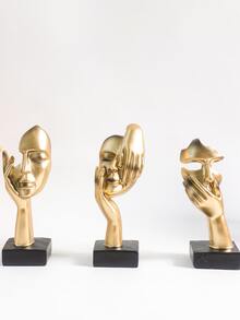 3入組金色合成樹脂人類臉部形狀裝飾物套裝,理想適用於客廳,臥室,學習,辦公室,和入口裝飾用品 - 彩色 - 查看 4