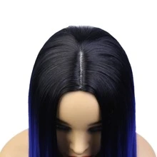 渐变黑蓝紫中分 26 英寸丝滑长直发合成耐热假发时尚女士初学者假发 - 角色扮演万圣节 Y2K 洛丽塔 Jk 日常假发无刘海闪光圣诞假发 - 紫色 - 查看 9