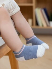 5雙裝嬰幼兒中性防滑襪子，帶字母設計，鞋跟帶，舒適適合日常穿著 - 彩色 - 查看 3