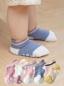 5雙裝嬰幼兒中性防滑襪子，帶字母設計，鞋跟帶，舒適適合日常穿著 - 彩色 - 查看 2