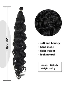 Tóc giả tổng hợp Dợn sóng Móc sự thêu 20 Inch Sóng nước Bện Tóc - màu đen - Xem 4