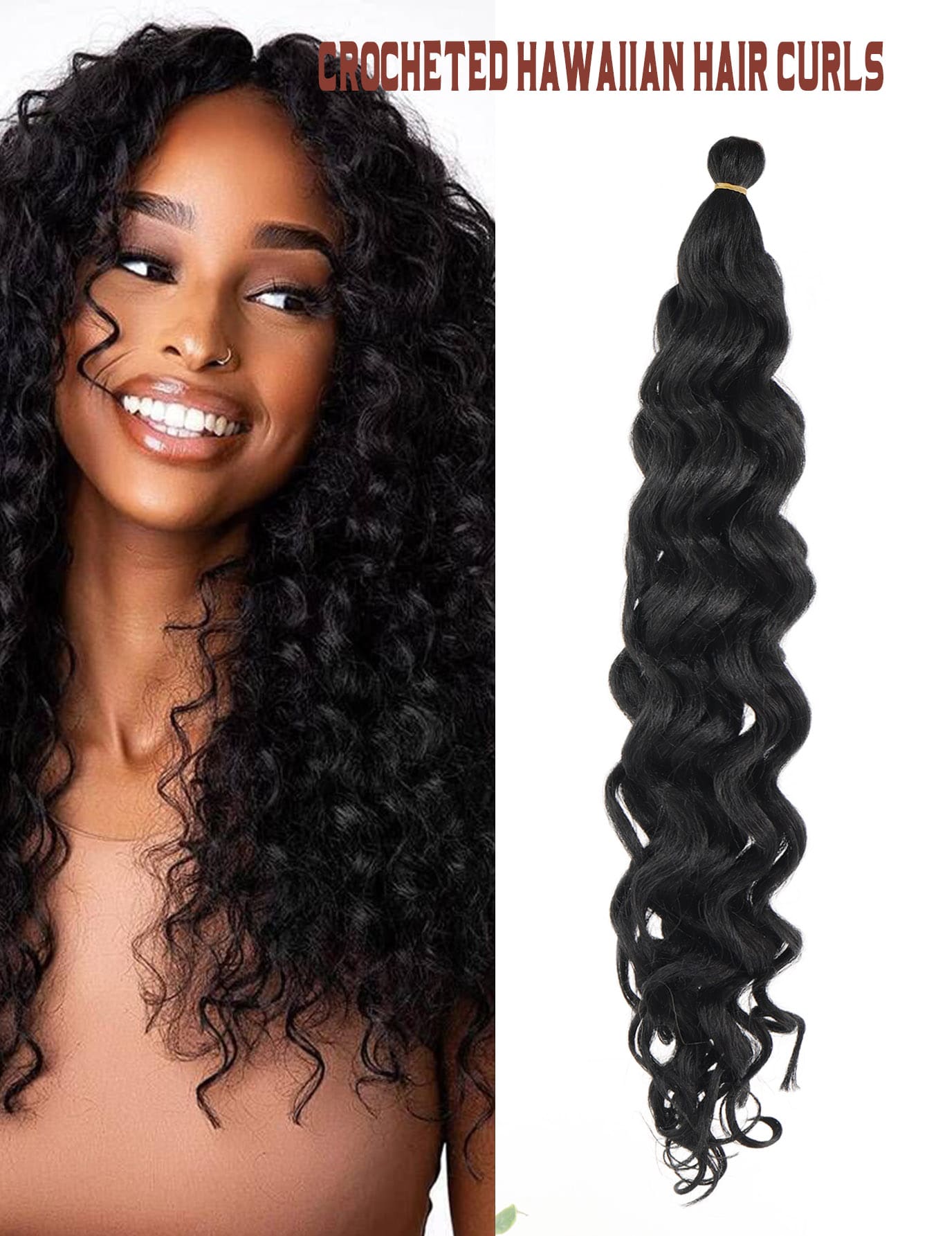 Tóc giả tổng hợp Dợn sóng Móc sự thêu 20 Inch Sóng nước Bện Tóc - màu đen - Xem 1