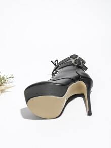 2024 Classic Lace-Up 16cm High-Heeled Ankle Boots For Women, Comfortable Fit - Black - View 6