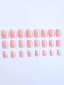 Trở nên quyến rũ hơn với 24 móng tay giả màu hồng vuông ngắn với 1 gel thạch và 1 dũa móng tay Dụng cụ làm móng - Nhiều màu - Xem 3