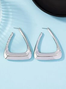 1pair Big Geometric Design Enamel Coated Earrings - Silver - View 3