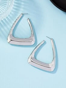 1pair Big Geometric Design Enamel Coated Earrings - Silver - View 4