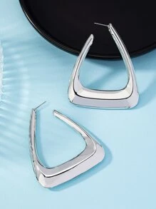 1pair Big Geometric Design Enamel Coated Earrings - Silver - View 5