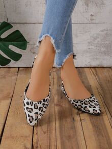 Leopard Print Pointed Toe Flat Shoes For Spring And Summer, Low Vamp Versatile Boat Shoes With Soft Soles - Multicolor - View 4