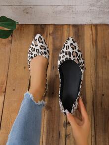Leopard Print Pointed Toe Flat Shoes For Spring And Summer, Low Vamp Versatile Boat Shoes With Soft Soles - Multicolor - View 5