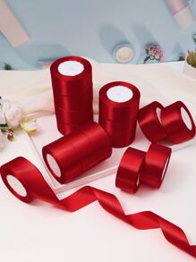 （5卷丝带）DIY玫瑰花材料缎带装饰蛋糕礼品包装编织丝带婚礼派对蝴蝶结丝带毕业典礼新娘礼物包装生日装饰婚礼用品伴娘礼物派对回礼返校DIY发夹感恩节圣诞节手工玫瑰丝带新年情人节婚礼新年 - 酒紅色 - 查看 2