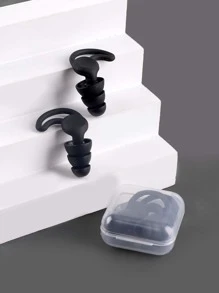 1Pair Ear Plugs Sound Insulation Waterproof Silicone Ear Protection Earplugs Anti-Noise Sleeping Plug For Travel Noise Reduction - Black - View 2