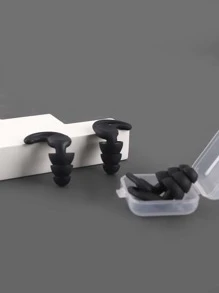 1Pair Ear Plugs Sound Insulation Waterproof Silicone Ear Protection Earplugs Anti-Noise Sleeping Plug For Travel Noise Reduction - Black - View 5