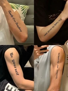Inspirational English Short Phrase Tattoo Sticker For Men, Waterproof, Non-reflective, Black Color - Black - View 1