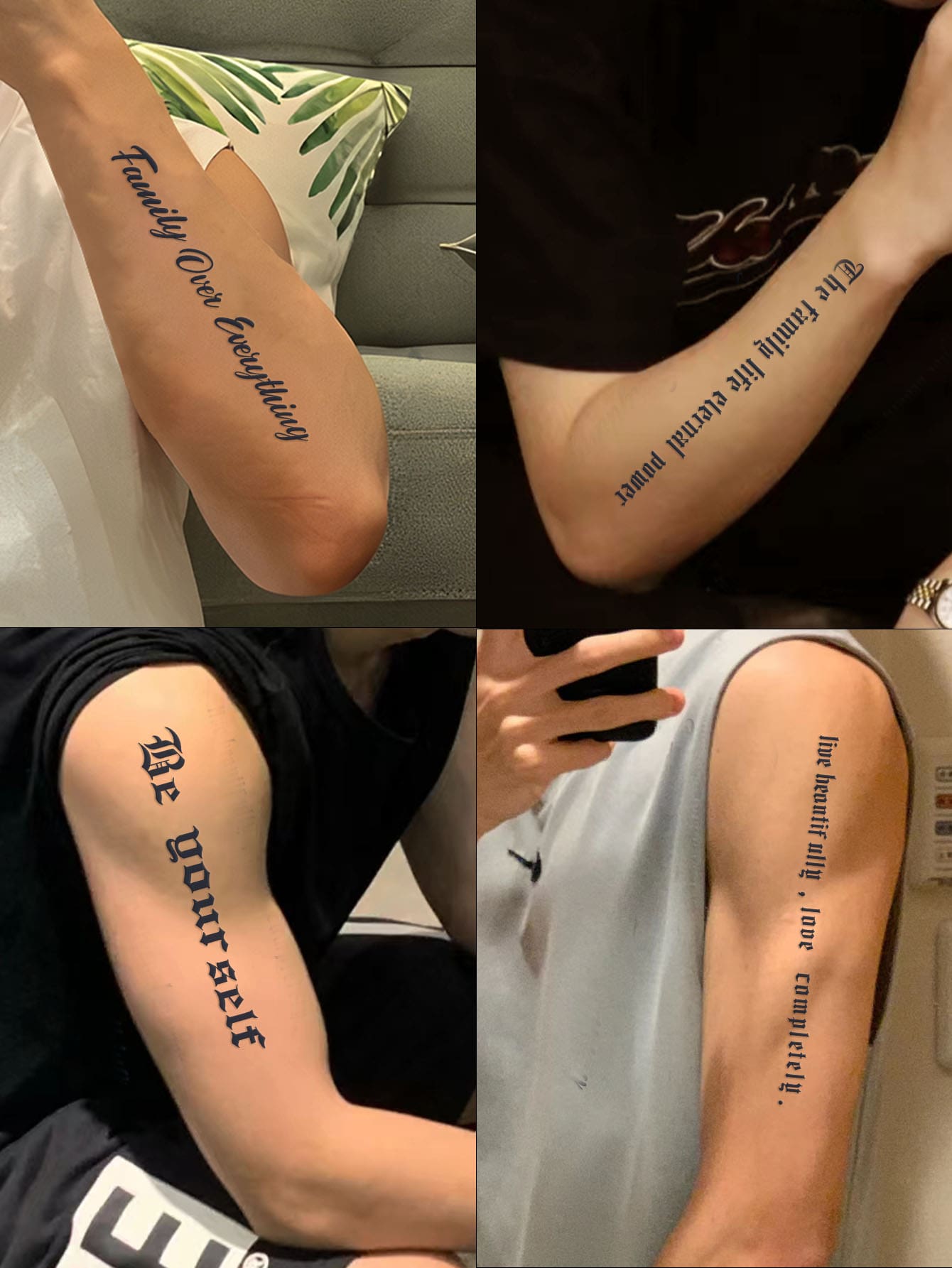 Inspirational English Short Phrase Tattoo Sticker For Men, Waterproof, Non-reflective, Black Color - Black - View 1